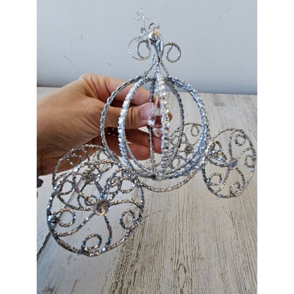 Glitter Cinderella carriage silver ornament sparkle Xmas tree - Picture 3 of 7